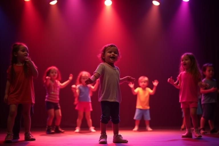 Children performing drama on stage