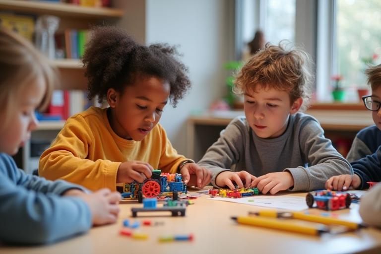 Kids working with STEM kits